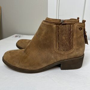 Sperry Top Sider Suede Leather Light Brown Womens 9M Zipper Ankle Bootie Boot